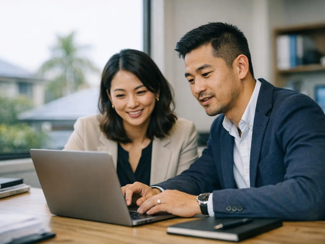 Wodonga law firm office with modern reception desk and local community photos