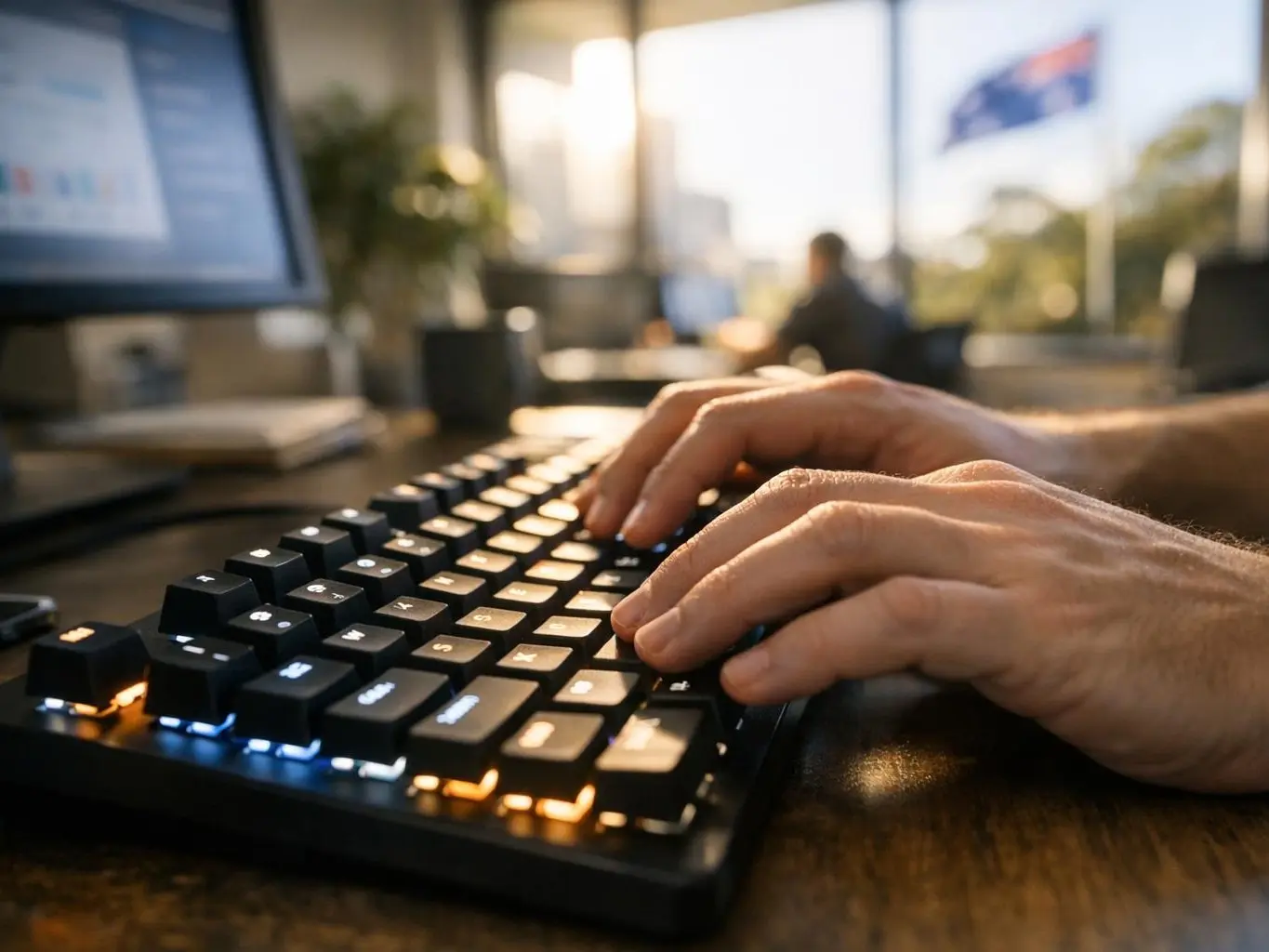 Law firm office in Bundaberg with modern website displayed on desktop monitor